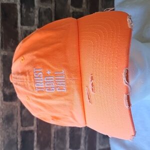 Orange "Trust God & Chill" Distressed Girls Baseball Cap